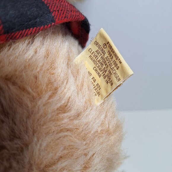 Vintage Furskins Farrell Plush Bear 80s Red Black Plaid Shirt Bowtie Hat Boots - Picture 5 of 8